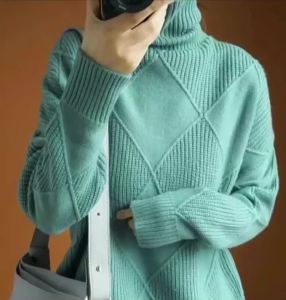Turtleneck Sweater Autumn Winter Diamond Solid Color Warm Pullover Loose Lazy Wind Knitted Bottoming Shirt Pullovers Tops