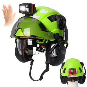 CE Construction Safety Helmet w/ Double Goggles Head Lamp Earmuffs Reflective stickers ANSI Sliding Breathable Engineer Hard Hat
