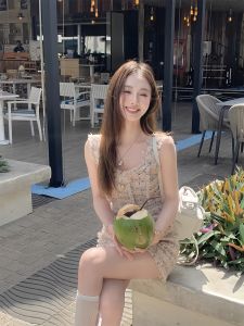 New Heavy Work French Style Little Fragrance Dress Women Summer Pure Desire Rich Girl High Sense Short Vest Skirt