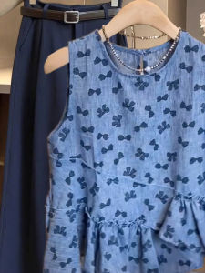 เสื้อเชิ้ตแขนกุดพิมพ์ลายผีเสื้อสไตล์เกาหลีสำหรับผู้หญิงในช่วงฤดูร้อน ทรงหลวม คอตั้ง ปกติ คอตั้ง แขนยาว ปกติ