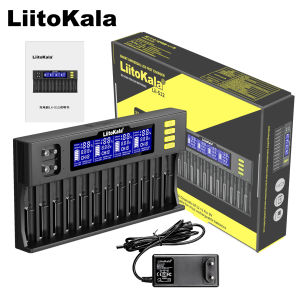 LiitoKala Lii-S12 Smart Charger 12 Slot LCD Auto Polarity 18650 21700 26650 32650 Li-ion LiFePO4 NiMH AA AAA 9V 12V 4A Adapter