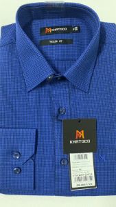 Sơ Mi Caro Tay Dài Màu Xanh Navy - Đen Form Tailor Fit Chống Nhăn Lai Bầu - Áo Nam Khatoco