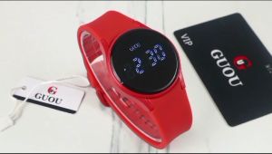 Paket Box Exclusive Big + Paper Bag / Jam Tangan Guou Original Led VA-675SUR / Jam Tangan Fashion Wanita Tali Rubber Diameter 4cm