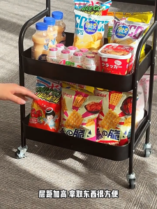 3 Tier Trolley Cart Organizer Metal Floor Standing Kitchen Rack Steel Storage Rack with Wood Top