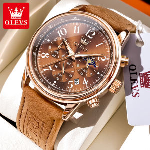 OLEVS 2912 Mens Watch Original Quartz Watch Waterproof Luminous Multifunctional Chronograph Moon Phase Watches For Men Reloj