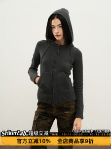 SRIKERLAB Original Retro Patchwork Zipper Hoodie Slim Fit Knitted Cardigan Weight Loss Sweater Jacket for Women Casual Wear