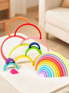 Đồ Chơi Giáo Dục Montessori Khối Xây Đống Cầu Vồng Lớn 12 Màu