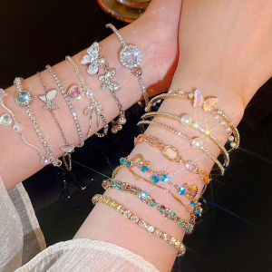 Luxurious Pearl Crystal Bracelet Womens Fashion Sparkling Zircon Heart Shaped Hand Chain Jewelry Metal Material