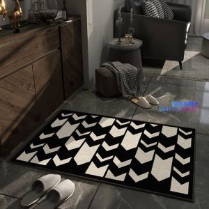 VIKAMA Modern Simple Black and White Striped Crystal Pile Carpet Non-slip Entryway Dirty Resistant Floor Mats Home Decoration