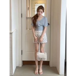 YUEZHONGWEI | Elegant U-Neck Accordion Pleat Ice Silk Knitted Top for Summer