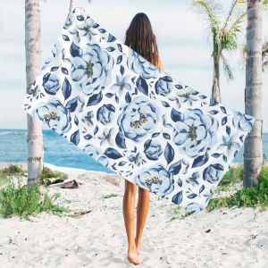 BILIBILI | Blue Peony Beach Towels Ultra Lightweight Quick Drying Super Absorbent Summer Essential Fast-Drying Towel for Beach