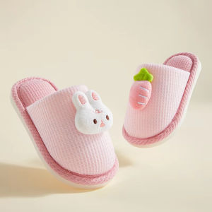 2025 Summer Baby Linen Floor Shoes Indoor Breathable Home Slippers Childrens Sandals Anti-slip Cartoon Slippers
