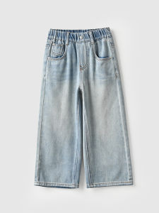 Washed Denim Jeans Childrens Casual Straight Leg Jeans Girls Mid-Term Large Children Autumn Style Kids Clothing