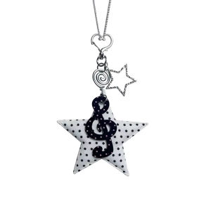 Y2K White Polka Dot Star Necklace with Glitter Treble Clef Charm Grunge Egirl Layered Chain Jewelry