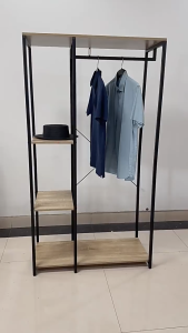 3-Tier Garment Rack with Storage Shelves – Floor Standing Clothes Hanger with Shoe Rack Function Heavy Duty Metal Frame for Bedroom Closet Laundry Room