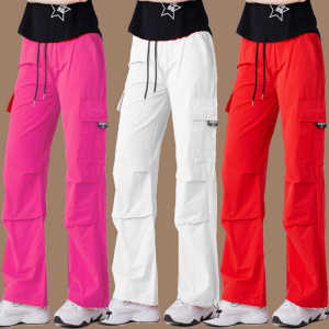 Fitness Square Dance Long Pants Cotton Workwear Summer Autumn Step Dance Sporty Loose Fit Short Sleeve Solid Color Performance