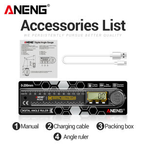 ANENG | ANENG RC02 200mm 360° Digital Angle Finder Ruler Smart Inclinometer Electronic Goniometer Angle & Length Measuring Tool