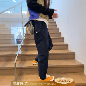 กางเกงทำงานทรงหลวมขาตรงสีน้ำเงินเข้มสำหรับผู้ชายและผู้หญิง กางเกงขายาวทรงหลวมสำหรับเดินป่าและเล่นกีฬากลางแจ้งแบบลำลองสไตล์อเมริกัน