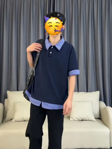 Áo Thun Polo Tay Ngắn Mùa Hè Màu Xanh Lam Cho Nam Áo Thun Cotton Dáng Rộng Thường Ngày Không Có Thắt Lưng Không Có Tay Dài