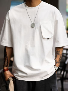Bgyo American Casual Pocket T-Shirt Mens round Neck Short Sleeve Outdoor Sports Cityboy 260G Loose Fit Pure Cotton Tee
