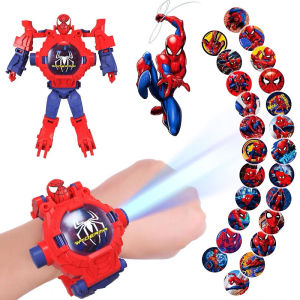 3D Projection Robot Toy Watch with 24 Pictures Cartoon Elsa Girls Spider Hero Dinosaur Boy Animation Digital Clock Wristwatches Creative Gift for Children