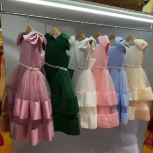 Toddler Girl Tulle Bow Dress Baby Elegant Princess Baptism Wedding Tutu Dresses Kids Prom Children Formal Party Clothes 3 8 Year