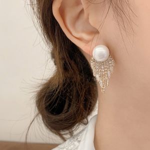 Peach Heart Pearl Tassel Drop Earrings for Women Girl Exaggerated Temperament Jewelry Zircon S925 Korean Fashion For Girl