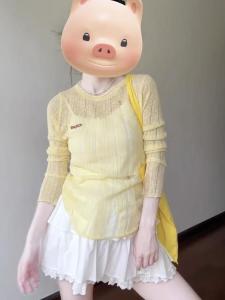 Yellow Long Sleeve Knitted Cover up Womens Fashion Spring New Design Hollow out Korean Style Chic Top Korean Version Loose Fit