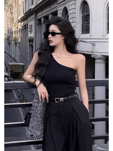 HUOLISI | Off-Shoulder Design Crop Top for Women Black