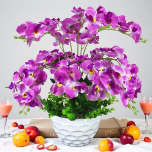 7 Forks Artificial Phalaenopsis Silk Flowers Bonsai Potted Plants for Living Room Home Decor Indoor Floral Ornament