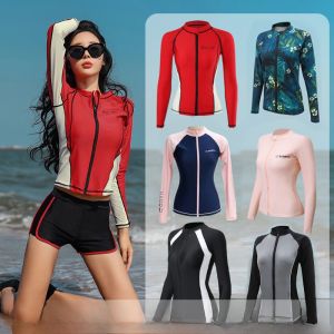 Korean Diving Suit Womens Separates Zipper Guard Jellyfish Suit Sunscreen Long Sleeves Swimsuit Snorkeling Mens Surfing Hot Spring Jacket