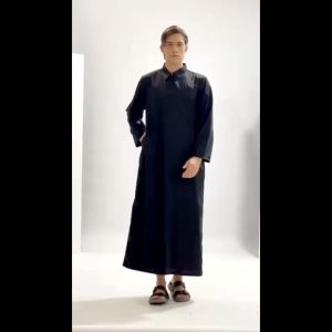 Baju Jubah Gamis Pria Terbaru Kawan Muslim Lengan Panjang Bahan Adem Model Kerah Kemeja Putih