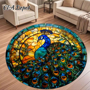 [DIWALI Decorations]Peacock Round Carpets For Living Room Unique Design 3D Peacock Floor Mat Bedroom Decorations Anti slip Floor Mat Home Decor Indian Diwali Decorations Deepavali Decoration items