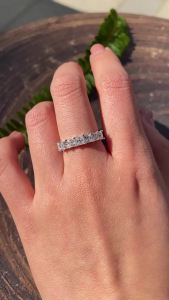 Pretty Beauty Moissanite Wedding Band for Women 925 Silver Half Eternity 7Pcs Princess Cut Diamond Ring Anniversary Jewelry Gift