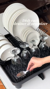 SJorage Dish Drying Rack With Drip Tray and Cup Holder Kitchen Storage Counter Organizer