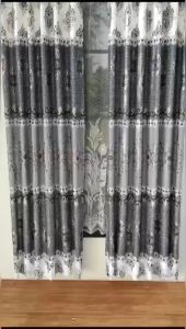 Gorden Pintu Minimalis Motif Batik Tinta Emas Bahan Blackout Import Model