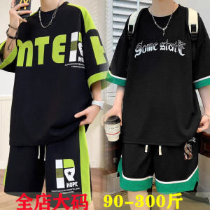 Summer Youth Short Sleeve Sports Casual Set Mens plus Size Trendy Brand Handsome Two-Piece Five-Pocket T-Shirt And Pants