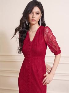 Lace Slit Luxury Red Dress