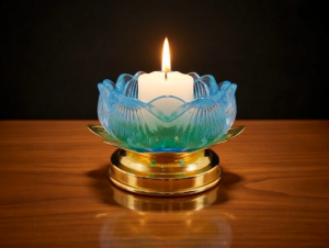 Chân đèn cầy Đựng nến tealight hoa sen thủy tinh lưu li nhiều màu - Đồ Cúng Bát Tràng