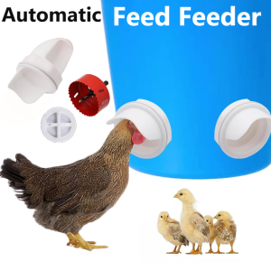 Automatic Feed Feeder Chicken Geese Poultry Feeder Rain Proof Poultry Feed Port Gravity Feed Kit For Buckets Troughs
