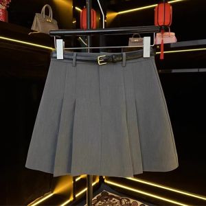 Customized Recommend ~ Gray Pleated Skirt Womens Summer High Waist A- line Skirt Fashion Tape JK Skirt