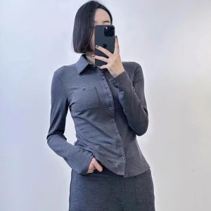 Slim Fit Long Sleeve Wool Shirt for Women Commute Basic Top Autumn Winter Waist Cinching Slimming Effect White Collar Brother New 2025