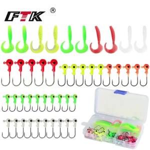 Bộ Mồi Câu Mềm FTK 45 Món Với Móc Jig Đầu Crank Mồi Silicon Bộ Mồi Giun Dành Cho Câu Cá Biển Sông Hồ Bãi Biển Kèm Hộp Đựng.