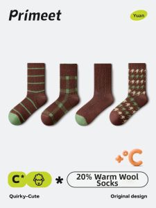 PRIMEET | Retro Check Warm Wool Socks for Snow Boots