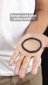 Gelang Tasbih ukuran Kecil 33 Butir Batu Hitam Black Onyx Akik Alam untuk Pria Wanita