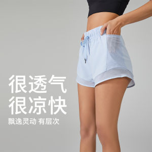 Professional Womens High Waist Loose Fit Running Yoga Shorts Quick Dry Sportswear Double Layer Anti-Light Pocket Hot Pants
