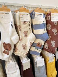 Sweet Cute Bear Flocking Mid-Calf Socks Striped Lettered Casual Versatile Four Seasons Girls Comfortable Breathable Moisture Wicking