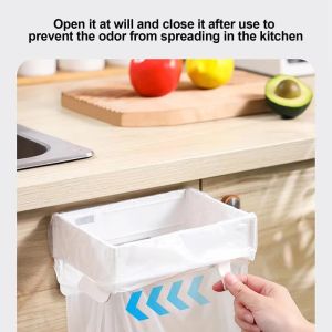 Hanging Trash Bag Holder Foldable garbage bag hanging rack home kitchen bathroom portable storage rack 18.5x12.5x5cm White Gray