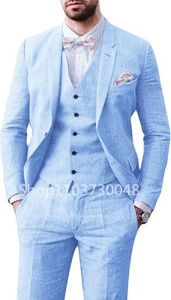 3 Pieces Linen New Business Formal Mens Slim Fit Suits Wedding Groom Prom Terno Masculino Custom Blazer Jacket Vest Pant Sets