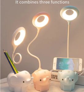 Cute Elephant LED Desk Lamp USB Rechargeable Study Reading Light Touch Control Dimming Table Night Lamp For Kids Bedside Office